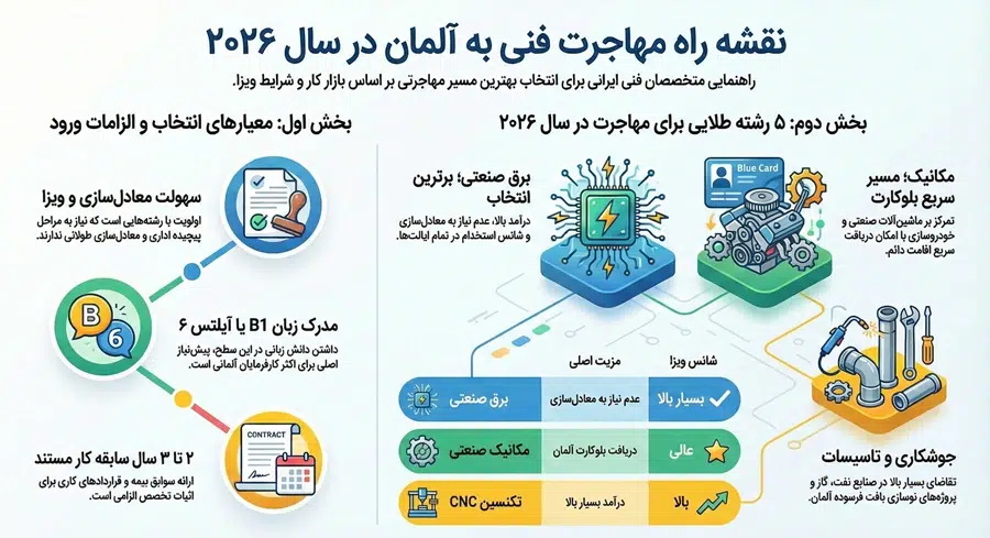 اینفوگرافی بهترین رشته های فنی برای مهاجرت به آلمان