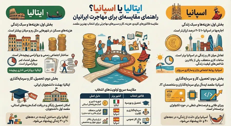 اینفوگرافی زندگی در ایتالیا بهتر است یا اسپانیا
